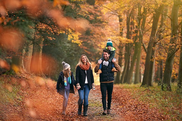 Family walking in autumnal woods